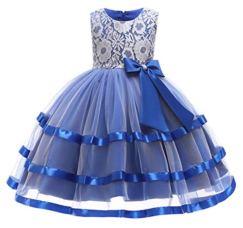 Happy Cherry - Niñas Traje de Encaje de Fiesta para Disfraz Ceremonia Vestido de Tutú para Boda Falda de Noche para Bebés Infatiles de 4-5 Años - Azul - M