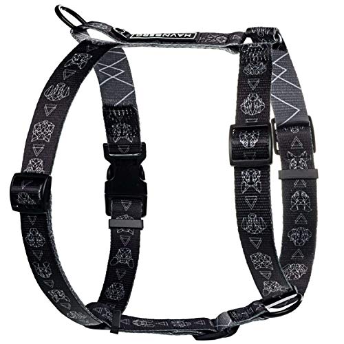 HAVNBERG arnés del Perro Talla M, Contorno de Pecho 48 cm – 70 cm, para el Pecho, Vajilla para Medianas Perros, Ancho 2,5 cm, Negro, Gris, GEODOG