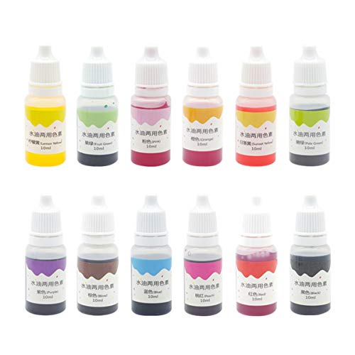 Healifty 12 UNIDS Pigmento de Color Tinte de Maquillaje 10 ml de Aceite de Agua Bricolaje teñido de Color de Doble Uso para jabón Colorear plastilina