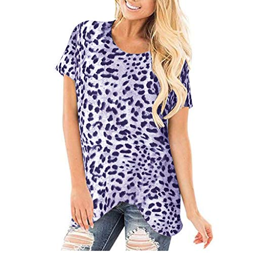 H.eternal(TM) Camiseta de manga corta con estampado de leopardo para mujer, para fiesta, trabajo, oficina, verano