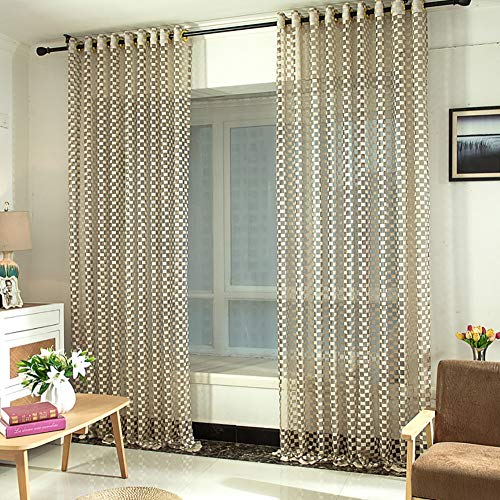 HM&DX Enrejado Cortinas Translucidas Visillo Ojales 1 Panel,Moderna Decoración Ventanas Cortinas Voile,Tul Cubre La Sombra Salon Habitación Balcón Jengibre 400x270cm(157x106in)