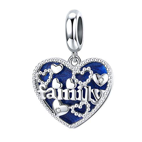 HMMJ Encantos de Cuentas, S925 Sterling Silver Familia cálida DIY Hecho a Mano Azul Drop Petróleo Colgante Compatible con Pandora Troll Chamilia Charm Pulsera Europea Collares