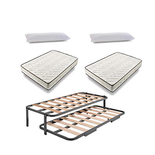 HOGAR24 ES.es-Cama Nido Estructura Reforzada Doble Barra Superior (4 Patas) + 2 Flexitex + 2 Almohadas de Fibra, 105x190cm