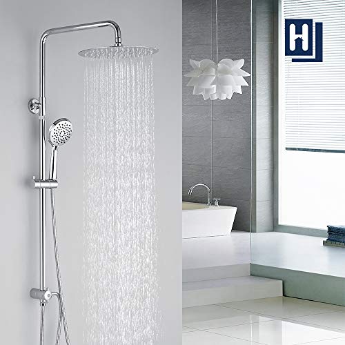 HOMELODY Columna de Ducha Conjunto de Ducha Multifuncional con Barra Ajustable 900-1250MM 3 Tipos Ducha de Mano Ducha de Lluvia Extremadamente Delgada Ducha Redonda para Baño