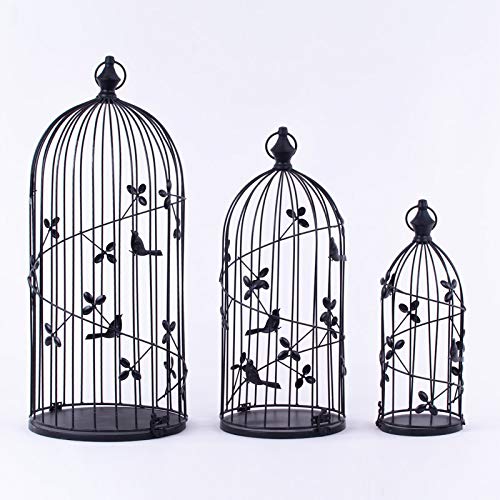 Homevibes 3 Piezas Jaula Pajarera Decorativa con Pajaros Y Hojas De Acero Pajaros, Estilo Retro, Diseño Vintage