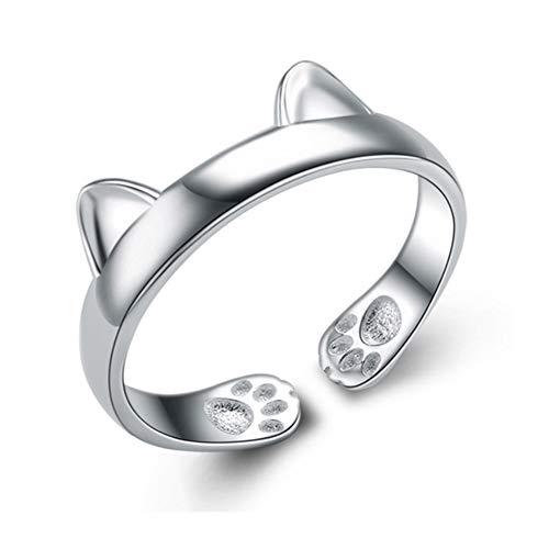 Hosaire Anillo de Plata de Orejas de Gato Estilo de la Mujer de Apertura Metal-Ajustable Regalo