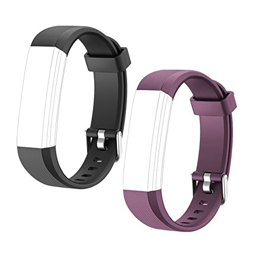 HOTSO 2 Piezas Pulsera de Repuesto para Reloj Inteligente ID 115U, Cómoda y Durable Correa de Recambio – Violeta+ Negro