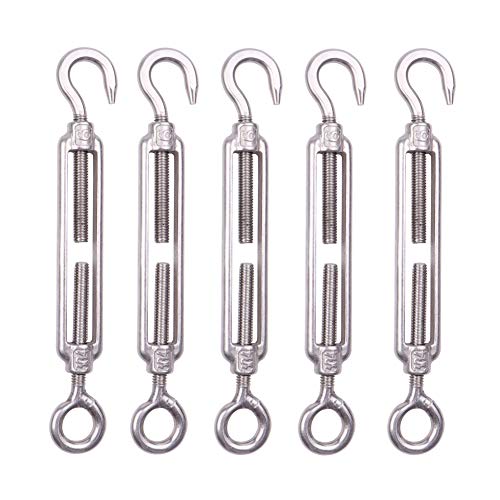 Houdao 5pcs tensor de alambre de acero inoxidable M6 ajustable gancho y cuerda de ojo cable de tensión Set para alambre de jardín/cuerda de escalada/alambre de imagen/alambre de acero/cadena