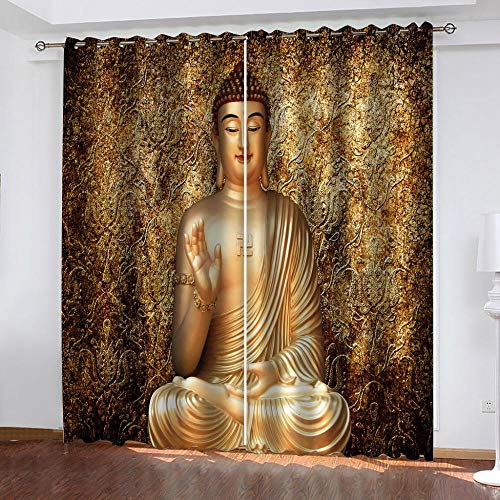 Hsvvsovs® Cortinas de impresión de Fotos en 3D Estatua de Buda de Arte religioso Blackout Ojal con Aislamiento térmico Dormitorio Habitación Decoración del hogar Sala de Estar Paneles súper Suaves 14