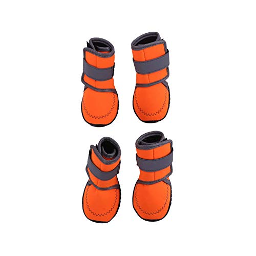 HUI JIN Botas impermeables para perros de invierno antideslizantes para lluvia, nieve, zapatos para exteriores, protectores de patas, color naranja