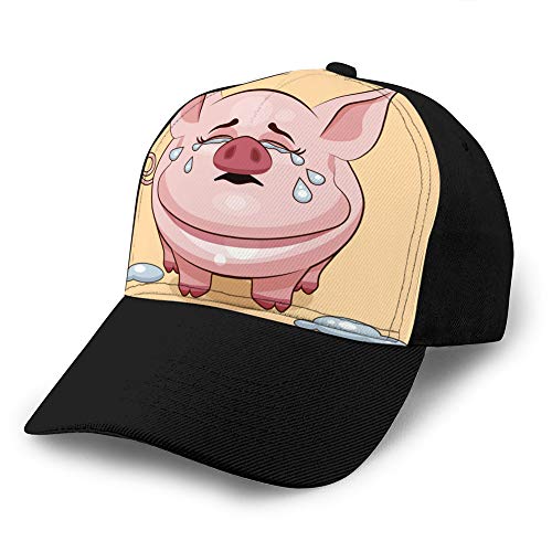 hyg03j4 Gorras de béisbol Ajustables de algodón para Mujer Unisex Sombreros de papá Lavados de bajo Perfil Personaje emooji Aislado Cerdo de Dibujos Animados Llorando Lote Tamaño Ajustable