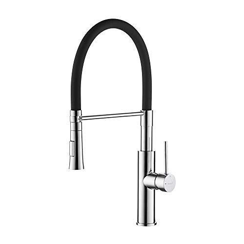 Ibergrif M22115-2 - Grifo de cocina Latón con Silicona, Negro/Plata