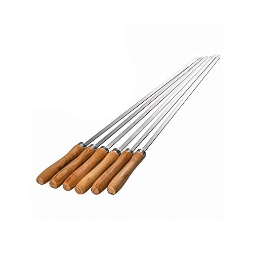 IMEEA - Juego de 6 pinchos para barbacoa (16,9 pulgadas, acero inoxidable, para asar con mango de madera,