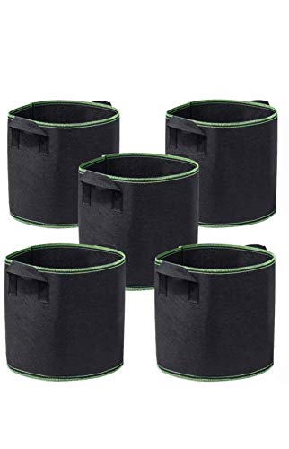 IN-OV - Lote de 5 macetas para plantas de tela, bolsa de cultivo de tela, maceta de jardín, no tejido, bolsas de plantación de tela de 7 galones con 5 marcadores de planta (7 galones negro/Green)