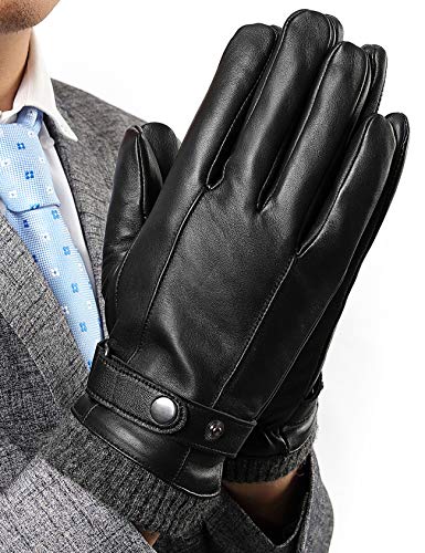 INFLACIÓN Guantes de piel de Hombre Mujer, Pantalla táctil de mano completa embalaje de regalo, Negro 201 Hombre, S