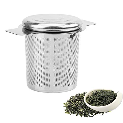 iTimo - Colador de té reutilizable de malla fina, con 2 asas, tapa de acero inoxidable, filtro de té y café