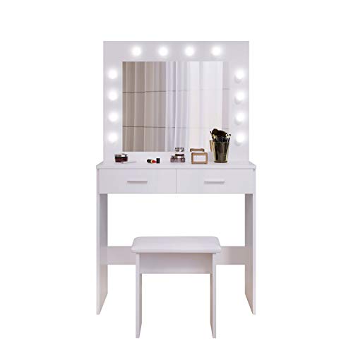 J jeffordoutlet - Juego de mesa de maquillaje para niñas y mujeres, color blanco