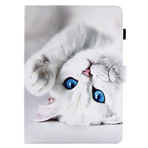 Jajacase Funda Folio iPad 9.7 2017 2018 / iPad Air1 2 9.7-Slim Carcasa Cuero PU Silicona y Multiángulo y Soporte Case Cover Protector-Gato Blanco