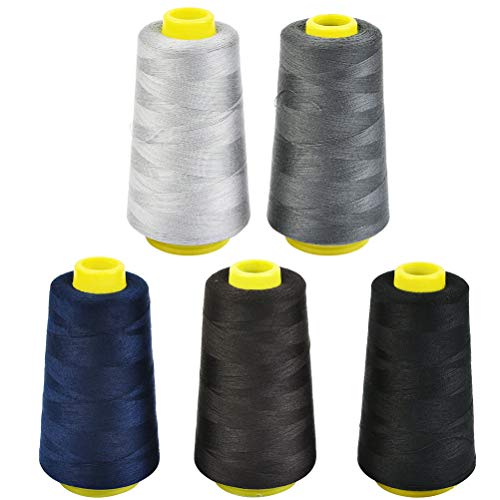 JAOMON Hilo de Coser Poliéster 5 Juego 402 Tipo de Hilo con 5 Colores Diferentes 3000 Yardas, Hilo de Máquina de Coser, Hilo de Coser Hilo Overlock, Kit de Costura