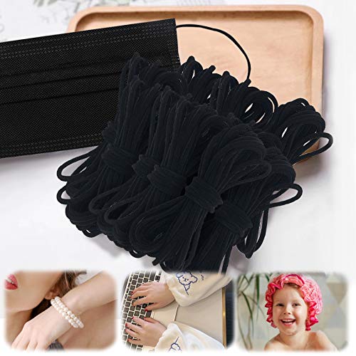 Jeteven 3mm x 100m Cordón Elástico, Cordón Goma Elástico Bandas, Elástico para Material de Costura, Manualidades, Mangas, Banda para el Cabello, Sombrero, Artesanías(Negro)