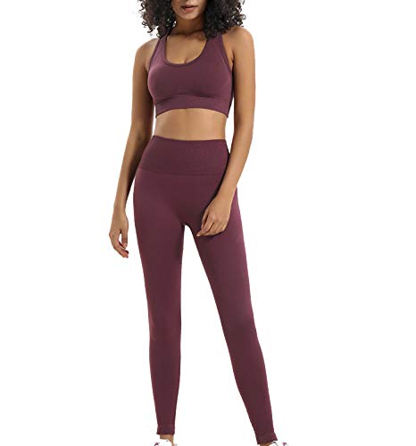 Jolie Sexy Sin Costura Las Polainas de Entrenamiento Chaleco Ropa Deportiva para Mujeres Talle Alto Polainas Sujetador Deportivo,Dark Purple,S