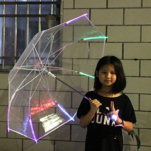 Jtxqy Paraguas, luces LED transparentes, sombrilla portátil de regalo para exteriores (sin batería, protege del sol, la lluvia, el granizo y la nieve, es más seguro para caminar en la oscuridad).