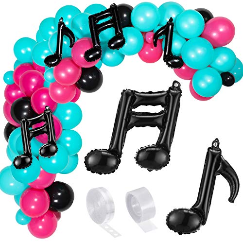 Juego de Guirnalda de Arco de Globos Decorativos de Fiesta Musical Cumpleaños 141 Piezas, 135 Globos Rojos Rosados Negros Azules, 4 Globos de Nota Musical,Tira de Cinta, Punto Adhesivo