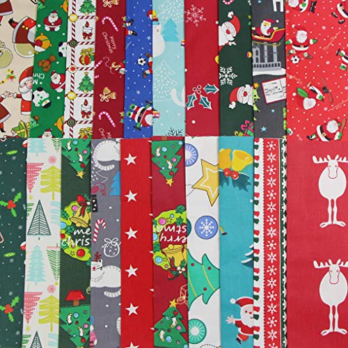 Jukway Tela de Navidad 20 Piezas Patchwork Telas de Algodón Navideñas por Metro Patrones de Navidad para Manualidades, Costura, Acolchado, Decoración de Bricolaje, Artesanales (25x25 cm -20PCS)