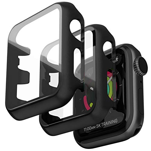 Jvchengxi Funda Protectora Compatible con Apple Watch 42mm Series 3/2/1, Cristal Templado Carcasa Protectora Protector Funda de Pantalla Antiarañazos para iWatch Series 3/2/1 (42mm, Negro)