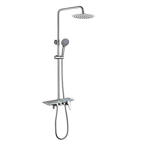 Kibath 480521 Columna PAL Grifo Monomando con repisa de Cristal, Tubo Extensible Regulable en Altura de 80 a 120 cm. con Ducha hidromasaje Redonda. Recambios garantizados, Cromo Brillo