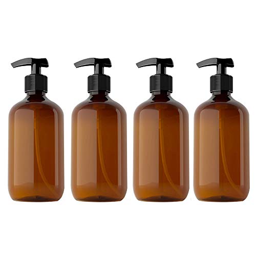 Kitchnexus - Dispensador de jabón para cuarto de baño (4 unidades, 300 ml), dispensador de jabón líquido, gel para las manos, color verde marrón PP + Pet de calidad alimentaria