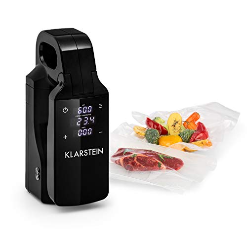 Klarstein Quickstick Free Sous Vide Stick Black Edition - Cocina al vacío, Bomba de cocción, Temperatura 0-95 °C, 800 W de potencia, Display LCD táctil, Safety First Technology, Seguridad IPX7, Negro