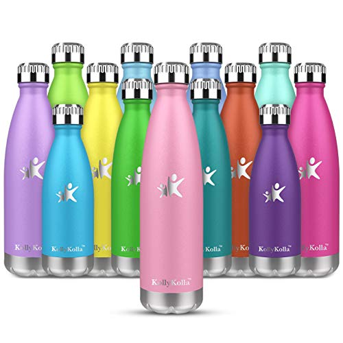 KollyKolla Botella de Agua Acero Inoxidable, Termo Sin BPA Ecológica, Botellas Termica Reutilizable Frascos Térmicos para Niños & Adultos, Deporte, Oficina, Yoga, Ciclismo, (500ml Rosado)