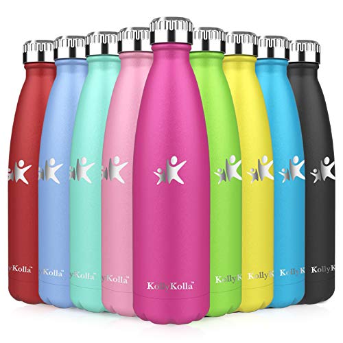 KollyKolla Botella de Agua Acero Inoxidable, Termo Sin BPA Ecológica, Botellas Termica Reutilizable Frascos Térmicos para Niños & Adultos, Deporte, Oficina, Yoga, Ciclismo, (500ml Carmesí)