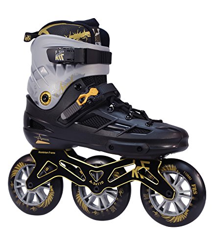 KRF The New Urban Concept Angel 3X110 Patines Enlinea de Freeskate 3WD 3x110 con guia en CNC de Aluminio 255 y Ruedas de 110mm Super High Rebound, Negro, 42