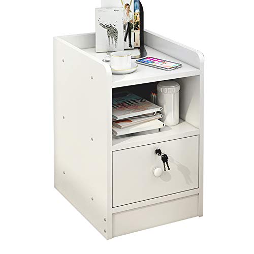 KTOL 3 Niveles Estrecha Mesita De Noche con Compartimento Abierto, Mesita con 1 Cajones 'Lock' Gabinete Mesillas De Noche Mesa Mesa De Centro MDF Fácil Montaje Dormitorio-2 Cajones 47x40x30cm