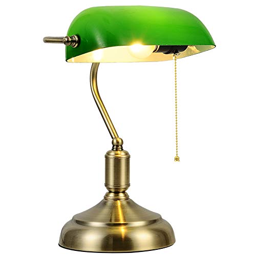 Lámpara de mesa antigua clásica Art Déco, sombra verde claro, pantalla rectangular de acero, base redonda, iluminación interior E27, lámpara de escritorio para salón, dormitorio, color verde