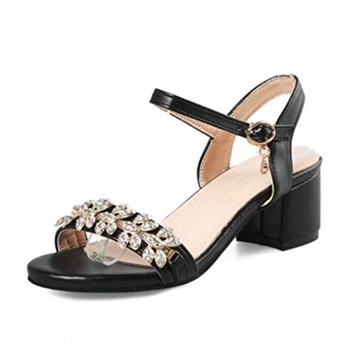 Las Mujeres Sandalias de tacón Cuadrado de Verano Med talón Peep-Toe Espalda Abierta Slingback Zapatos Fiesta Informal Carrera Damas Tobillo Hebilla Correa Bombas