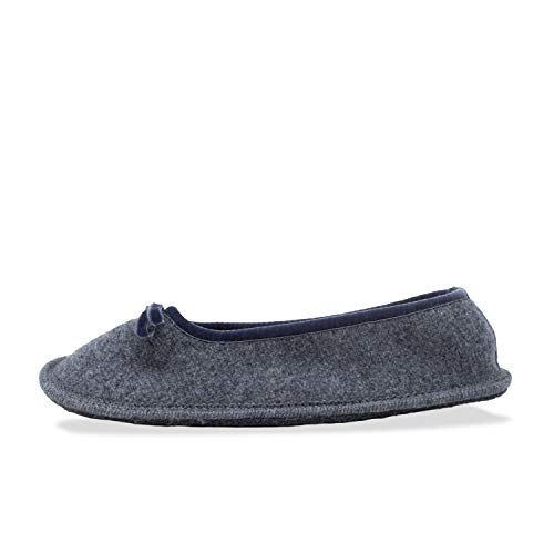 Le Clare Alicia Dublino - Pantufla Invierno Mujer Modelo Bailarina de Lana Cotta con Plantilla Interna y Moño de Lana de Cuadros Gris - Color Gris - Tamaño 41