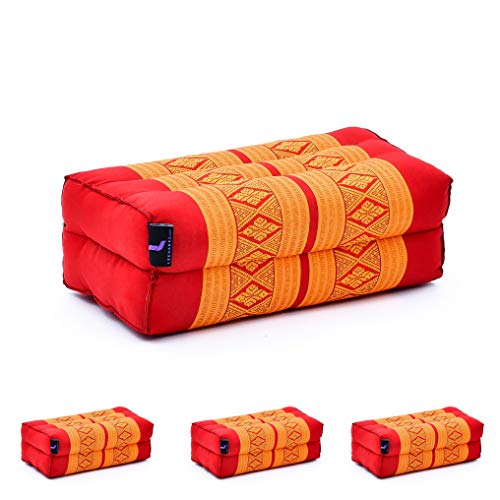 Leewadee Set de 4 Bloques de Yoga pequeños – Cojines para Pilates, Almohadas para el Suelo Hechas a Mano de kapok, 35 x 18 x 12 cm, Set de 4, Naranjo Rojo