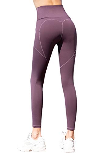 Leggings Elásticos Reducir Vientre,Leggings Mujer Fitness Suaves,Pantalones Deportivos Desnudos de Doble Cara, Pantalones Deportivos de Talla Grande-Purple_M