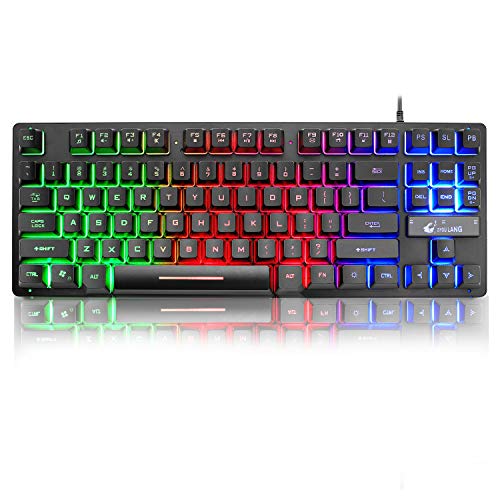 LexonElec K16 con conexión de cable 87 teclas Teclado para juegos Luz retroiluminada LED Luz impermeable Ergonómico Usb 16 teclas Anti fantasma Teclado para juegos de oficina, mecanógrafos y juegos