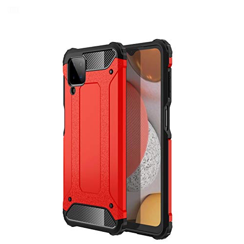 LEYAN Funda para Samsung Galaxy A12, [Doble Capa] PC + TPU Silicona Tough Armor Protección Carcasa, Robusta Antigolpes Estuche Resistente Case Cover, Rojo