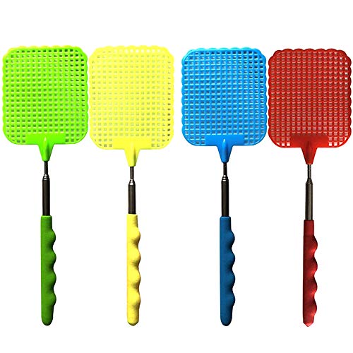 LEZED Matamoscas para Moscas Fly Swatter Matamoscas Telescopico para Mosquito Mata Moscas Matamoscas con Mango Extensible Duradero Flexible Fuerte Longitud 26-73 cm (4 Piezas)