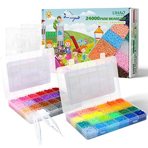 LIHAO 24000 Mini Cuentas y Abalorios Plásticos Cuentas para Planchar de 48 Colores para DIY Manualidad (2,6MM)