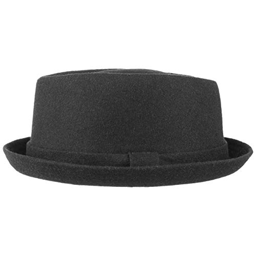 Lipodo Diamond Crown Pork Pie Sombrero de Fieltro Mujer/Hombre - con Lana - Sombrero Moderno de Invierno - Otoño/Invierno - Porkpie con Forro Interior - Fedora Negro M (56-57 cm)