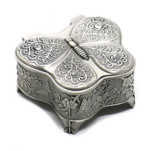 LIUJUAN Joyero Grande para Mujer Retro Metal Rose Grabado Mariposa Joyero Trinket Joyería Almacenamiento Caja De Recuerdos para Mujeres-China_Plata_S