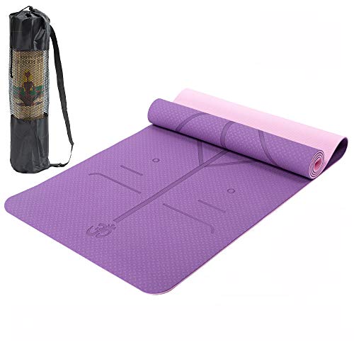 Lixada Esterilla de Yoga TPE Insípido con Línea de Posición Colchoneta de Yoga Alfombrilla de Yoga para Fitness Culturismo Pilates 183 * 61cm