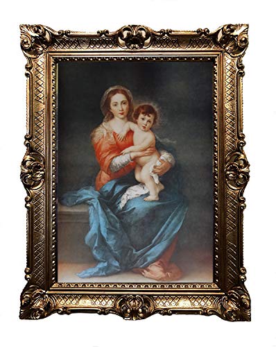 Lnxp Madonna María con Jesús, marco barroco antiguo, marco barroco, cuadro de pared de 70 x 90 cm, impresiones artísticas religiosas, arte de santos retro, para casa, oficina, consulta, café