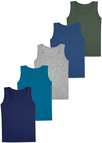 LOREZA ® 5 Camisetas de niño Camiseta sin Mangas de algodón - básico (140-146 (10-11 años), Modelo 1-5-Pack)